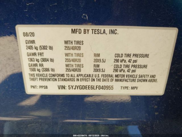 5YJYGDEE6LF040955 Tesla Model Y Long Range Dual Motor All-wheel Drive