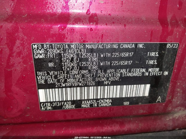 2T3W1RFV8PW271926 Toyota Rav4 Xle