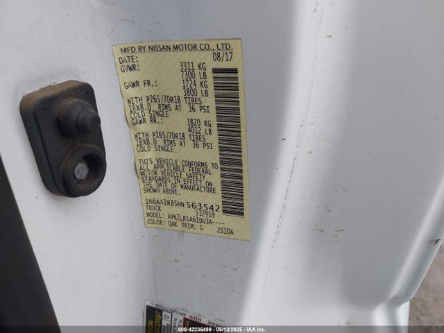 1N6AA1R85HN563542 Nissan TITAN S