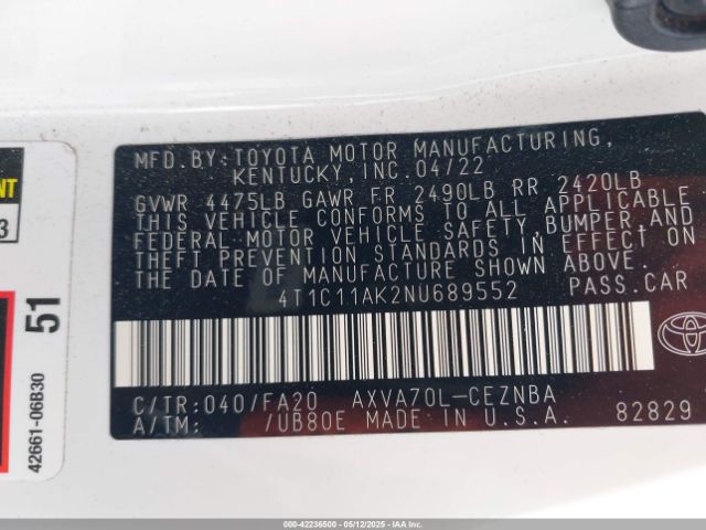 4T1C11AK2NU689552 Toyota CAMRY LE