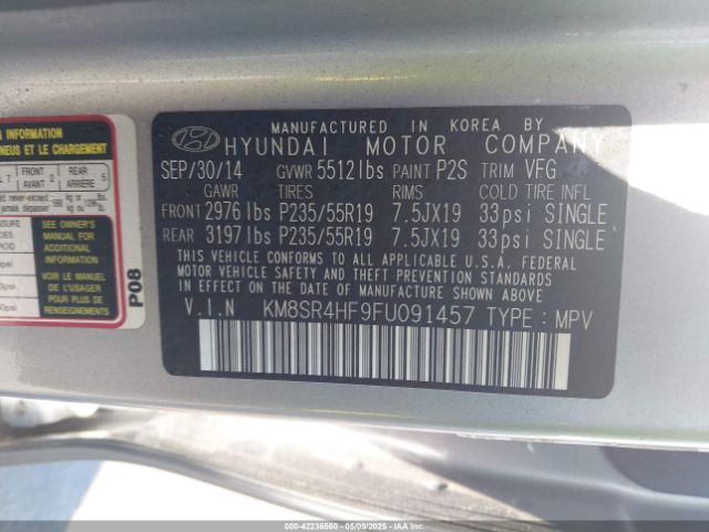 KM8SR4HF9FU091457 Hyundai Santa Fe Gls
