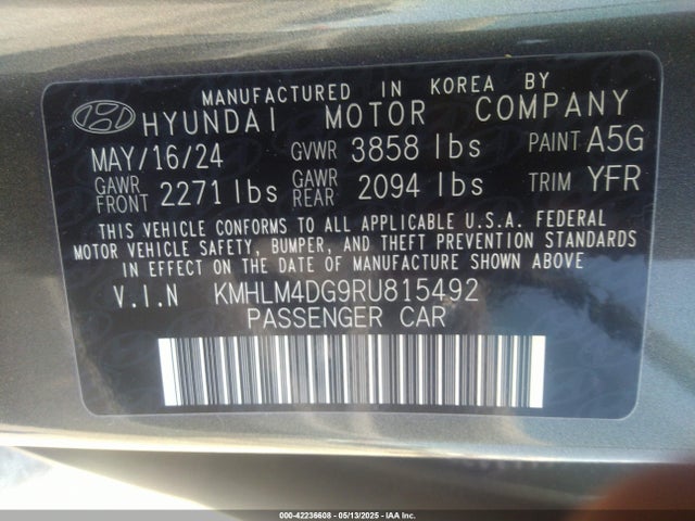KMHLM4DG9RU815492 Hyundai ELANTRA SEL