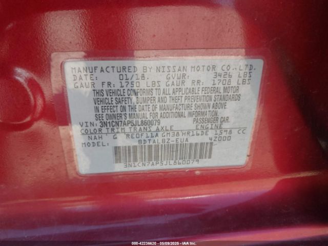 3N1CN7AP5JL860079 Nissan Versa 1.6 Sv