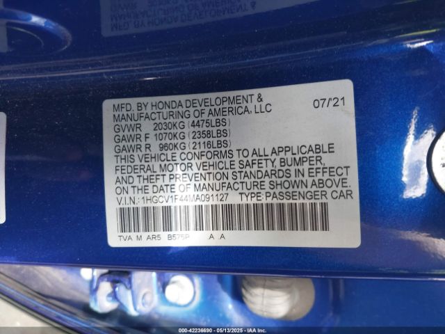 1HGCV1F44MA091127 Honda l15be