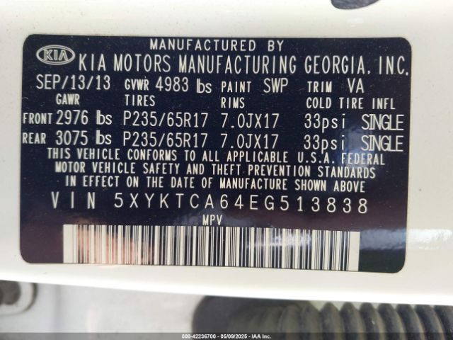 5XYKTCA64EG513838 KIA SORENTO LX