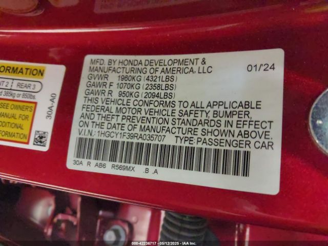 1HGCY1F39RA035707 Honda ACCORD EX