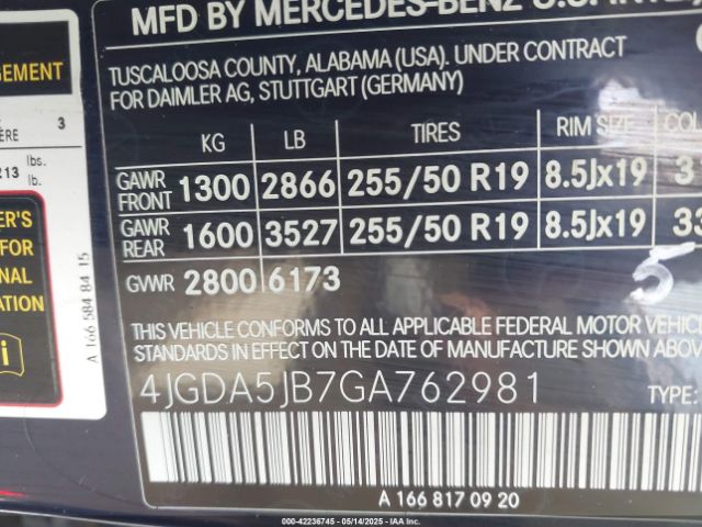 4JGDA5JB7GA762981 Mercedes-Benz GLE 350