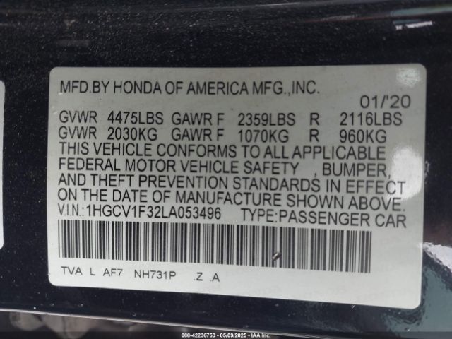 2020 HONDA ACCORD 1HGCV1F32LA053496 Photo 8