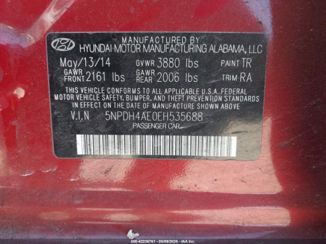 5NPDH4AE0EH535688 Hyundai ELANTRA SE