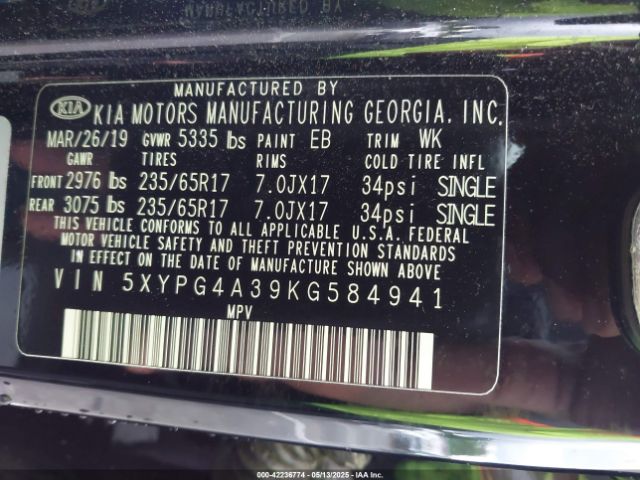 5XYPG4A39KG584941 KIA Sorento 2.4l L