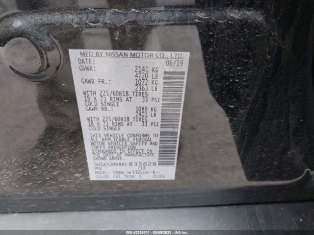 5N1AT2MV8KC835628 Nissan ROGUE SV