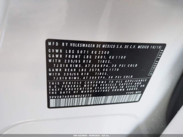 3VV2B7AX6KM026272 Volkswagen Tiguan 2.0t Se/2.0t Sel/2.0t Sel R-line/2.0t Sel R-line Black