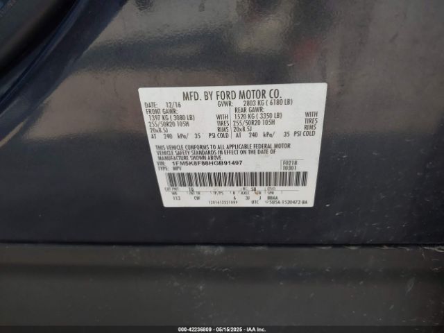 2017 FORD EXPLORER 1FM5K8F88HGB91497 Photo 8
