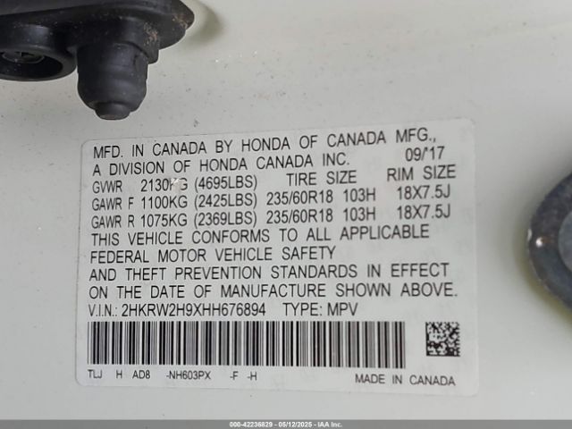 2HKRW2H9XHH676894 Honda Cr-v Touring