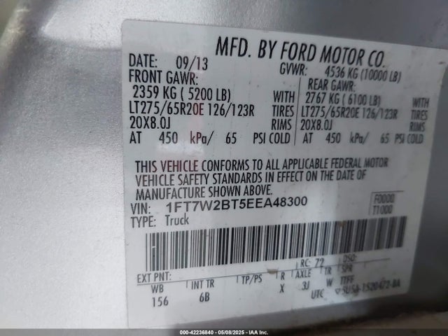 1FT7W2BT5EEA48300 Ford F-250 Lariat