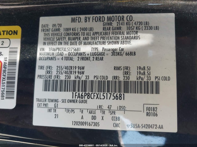 2020 FORD MUSTANG 1FA6P8CFXL5175681 Photo 8