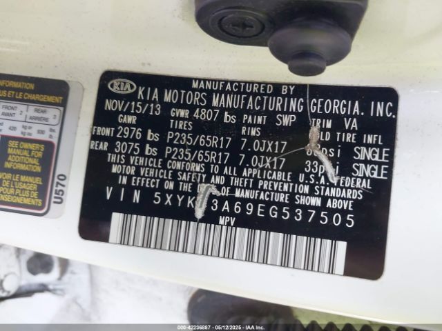 5XYKT3A69EG537505 KIA SORENTO LX