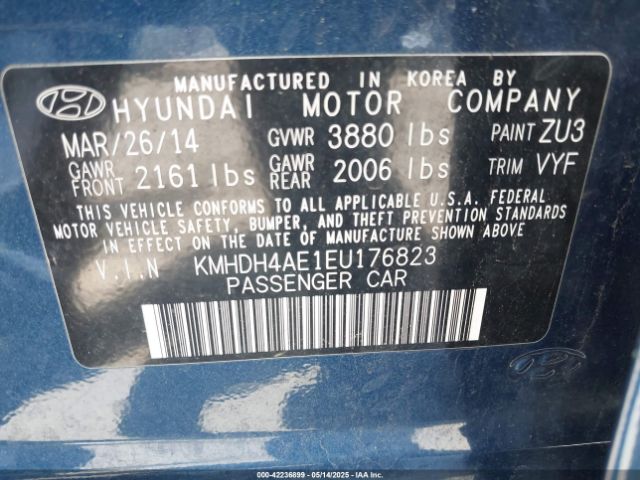 KMHDH4AE1EU176823 Hyundai ELANTRA SE