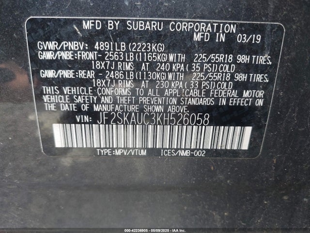 JF2SKAUC3KH526058 Subaru Forester Limited
