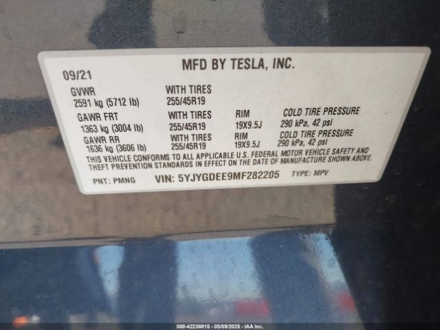 5YJYGDEE9MF282205 Tesla Model Y Long Range Dual Motor All-wheel Drive