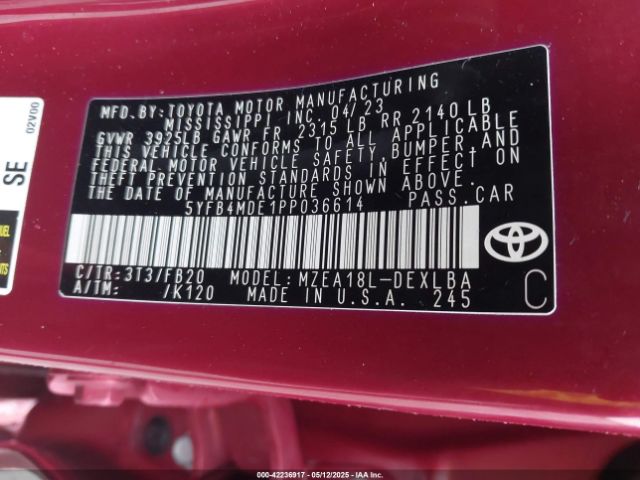 5YFB4MDE1PP036614 Toyota COROLLA LE