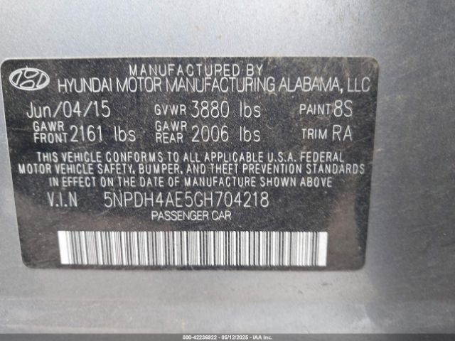 5NPDH4AE5GH704218 Hyundai ELANTRA SE