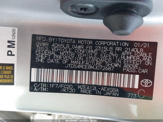 JTDS4MCE8MJ072687 Toyota COROLLA SE