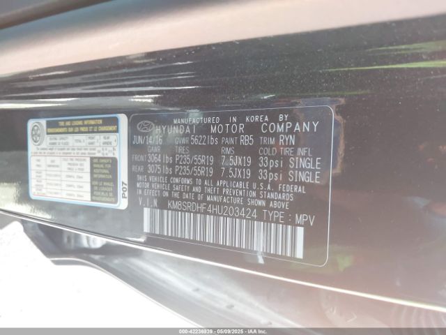 KM8SRDHF4HU203424 Hyundai Santa Fe Limited Ultimate