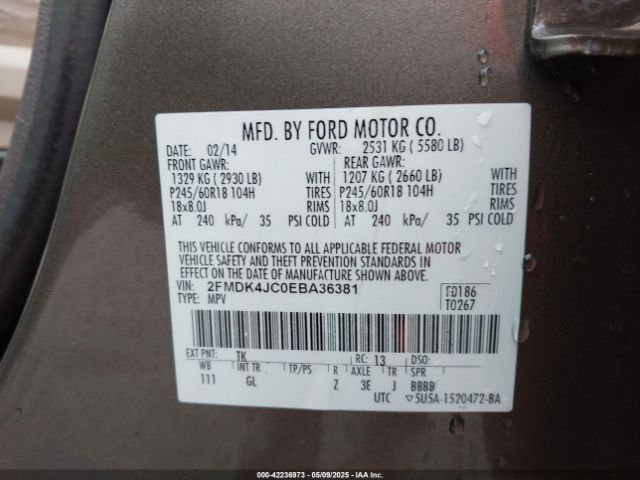 2FMDK4JC0EBA36381 Ford EDGE SEL
