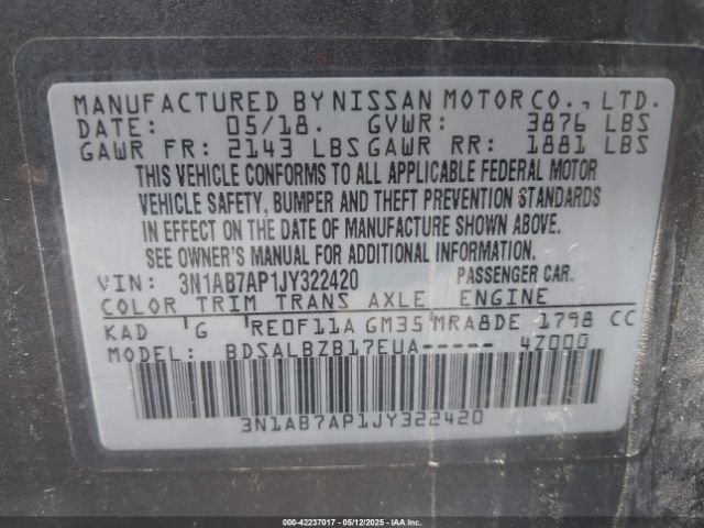 3N1AB7AP1JY322420 Nissan SENTRA S