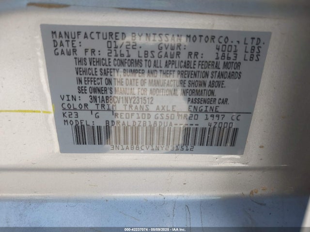 3N1AB8CV1NY231512 Nissan 2022