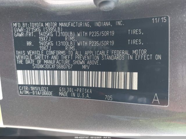 5TDXK3DCXFS680767 Toyota Sienna Se 8 Passenger
