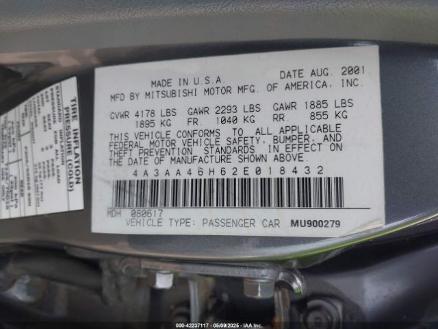 2002 MITSUBISHI GALANT 4A3AA46H62E018432 Photo 8
