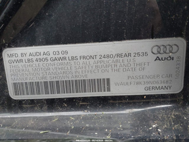 2009 AUDI A4 WAULF78K39N063682 Photo 8