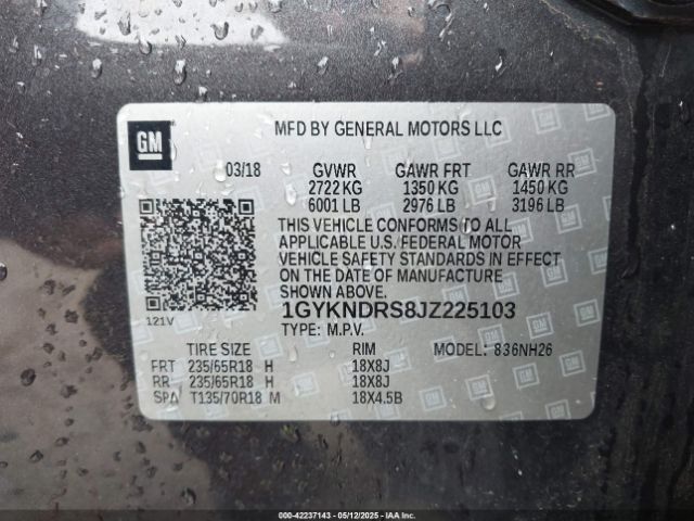 1GYKNDRS8JZ225103 Cadillac XT5 LUXURY