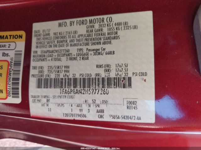 2017 FORD MUSTANG 1FA6P8AM2H5277260 Photo 8