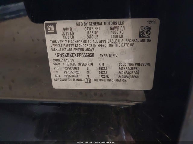 1GNSKBKCXFR556950 Chevrolet Tahoe Lt