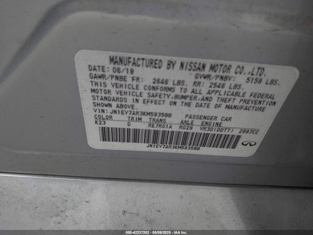 JN1EV7AR3KM593588 Infiniti Q50 3.0t Luxe
