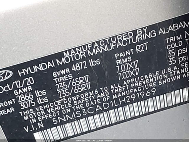 5NMS3CAD1LH291969 Hyundai Santa Fe Sel