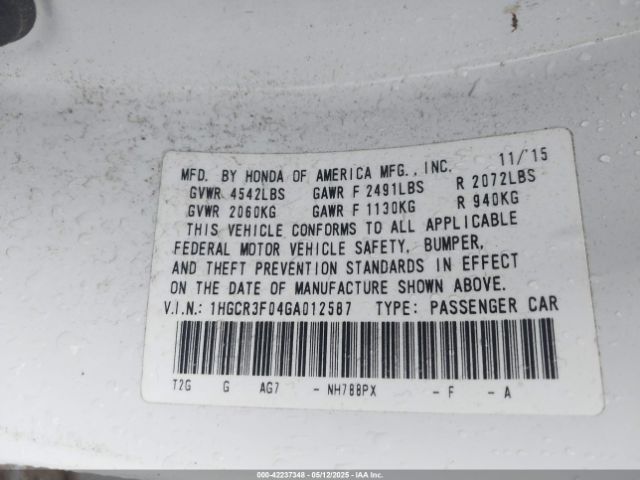1HGCR3F04GA012587 Honda Accord Ex-l V-6