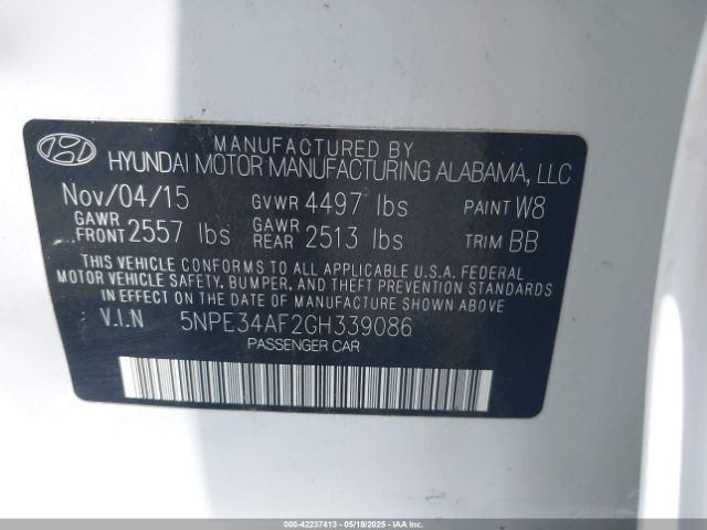 5NPE34AF2GH339086 Hyundai dohc gdi theta-ii