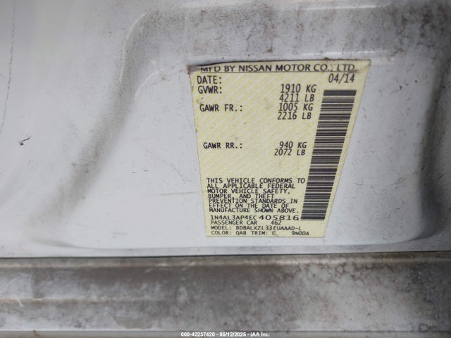 1N4AL3AP4EC405816 Nissan Altima 2.5 Sl