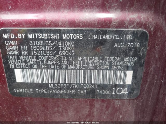 ML32F3FJ7KHF00241 Mitsubishi Mirage G4 Es