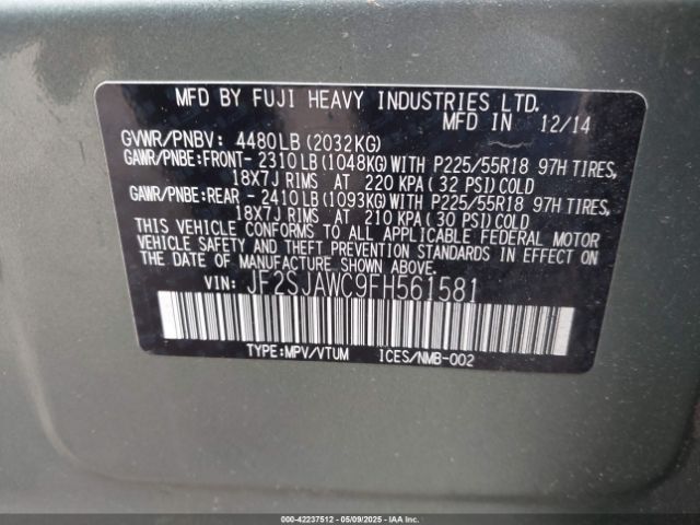 JF2SJAWC9FH561581 Subaru Forester 2.5i Touring