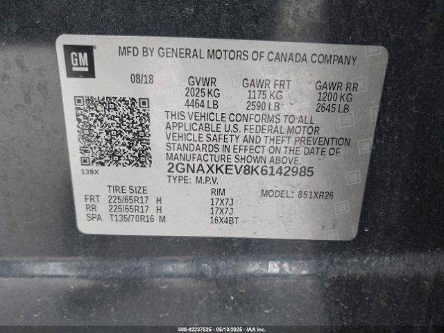 2GNAXKEV8K6142985 Chevrolet lyx - direct injection, vvt, fgt, turbo, alum, gen1