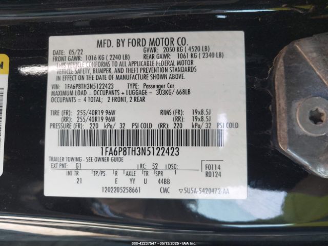 2022 FORD MUSTANG 1FA6P8TH3N5122423 Photo 8