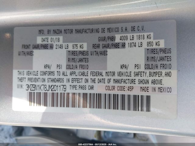3MZBN1K78JM201179 Mazda Mazda3 Sport