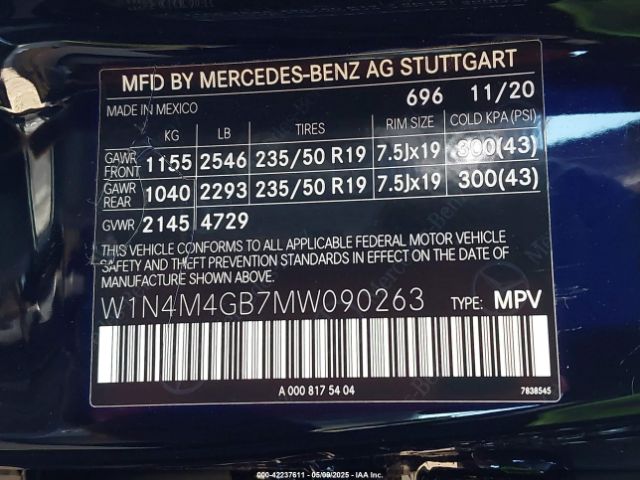 W1N4M4GB7MW090263 Mercedes-Benz GLB 250