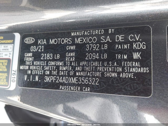 3KPF24ADXME356322 KIA mpi nu