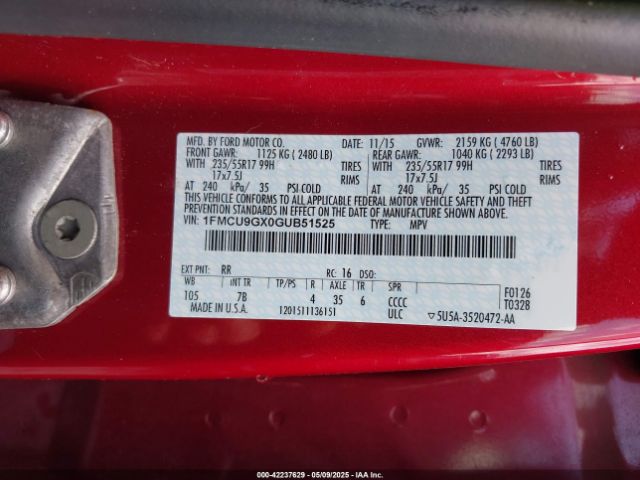 1FMCU9GX0GUB51525 Ford ESCAPE SE